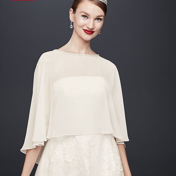 David's Bridal Jackets & Blazers - NWT Beaded Capelet in Ivory Sz Small